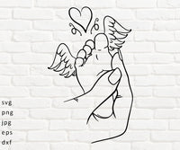 Baby Foot in Hand with Wings, svg, png, jpg, eps, dxf digital files for Cricut or other CNC machines