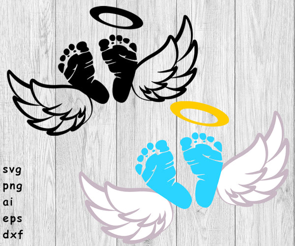 baby feet, angel wings and halo