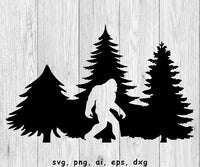 bigfoot walking in pine trees image