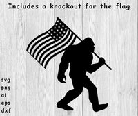 Bigfoot with Flag - SVG, PNG, AI, EPS, DXF Files for Cut Projects