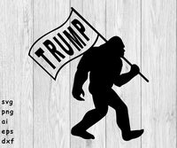 Bigfoot with Trump Flag - SVG, PNG, AI, EPS, DXF Files