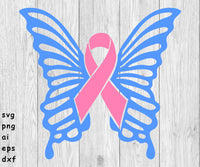 Breast Cancer Butterfly - SVG, PNG, AI, EPS, DXF Files