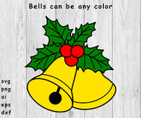 Christmas Bells with Holly - SVG, PNG, AI, EPS, DXF Files