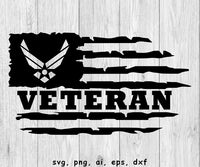 Distressed Air Force Veteran Flag - SVG, PNG, AI, EPS, DXF Files for Cut Projects