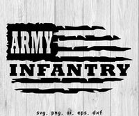 Distressed Army Infantry Flag - SVG, PNG, AI, EPS, DXF Files for Cut Projects