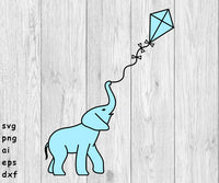 Elephant Flying A Kite - SVG, PNG, AI, EPS, DXF Files for Cut Projects