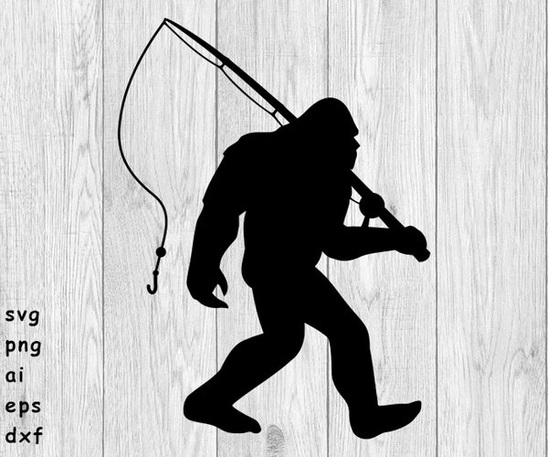 Fishing Bigfoot - SVG, PNG, AI, EPS, DXF Files for Cut Projects