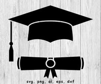 Graduation Cap, Degree, Diploma, Certificate - SVG, PNG, AI, EPS, DXF Files