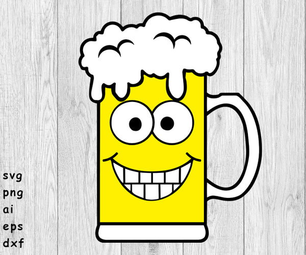 happy beer mug, happy mug of beer, smiling glass of beer, svg, png, ai, eps, dxf vector cut files