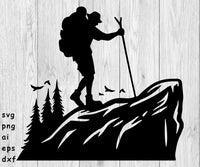 Hiking, Mountain Hiking- SVG, PNG, AI, EPS, DXF Files for Cut Projects