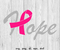 Hope Breast Cancer Ribbon - svg, png, ai, eps, dxf files for; Auto Decals, Vinyl Decals, Printing, T-shirts, CNC, Cricut, other cut files