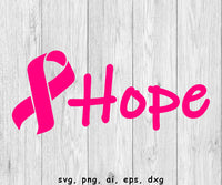 Hope Breast Cancer Ribbon - svg, png, ai, eps, dxf files for; Auto Decals, Vinyl Decals, Printing, T-shirts, CNC, Cricut, other cut files