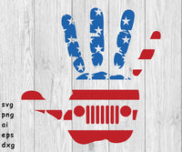 red white and blue jeep hand wave logo