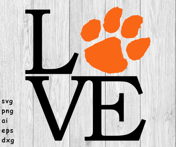 Love Tiger Paw - svg, png, ai, eps and dxf files for - Auto Decals, Vinyl Decals, Printing, T-shirts, CNC, Cricut and other cut files