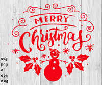 Merry Christmas with Snow Man - SVG, PNG, AI, EPS, DXF Files