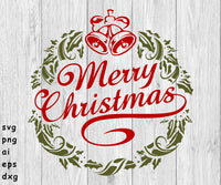 Merry Christmas Wreath - SVG, PNG, AI, EPS, DXF Files for Cut Projects