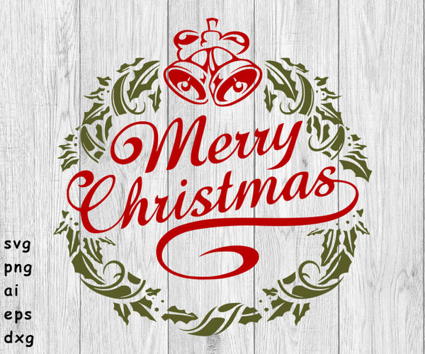 Merry Christmas Wreath - svg, png, ai, eps, dxf files for; Auto Decals, Vinyl Decals, Printing, T-shirts, CNC, Cricut, other cut files
