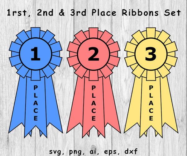 Award Ribbons, First, Second, Third - SVG, PNG, AI, EPS, DXF Files