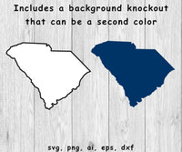 South Carolina State Outline - SVG, PNG, AI, EPS, DXF Files for Cut Projects