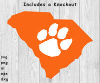 South Carolina Tiger Paw - svg, png, ai, eps and dxf files for; Auto Decals, Vinyl Decals, Printing, T-shirts, CNC, Cricut and other cut files