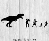 dinosaur chasing a family image