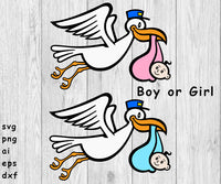Stork and Baby Pro-Pack - SVG, PNG, AI, EPS, DXF Files