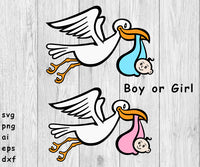 Stork and Baby Pro-Pack - SVG, PNG, AI, EPS, DXF Files