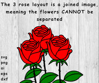Three Roses, Read Description - SVG, PNG, AI, EPS, DXF Files for Cut Projects