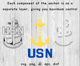 USN Anchor, Multicolor - SVG, PNG, AI, EPS, DXF Files for Cut Projects